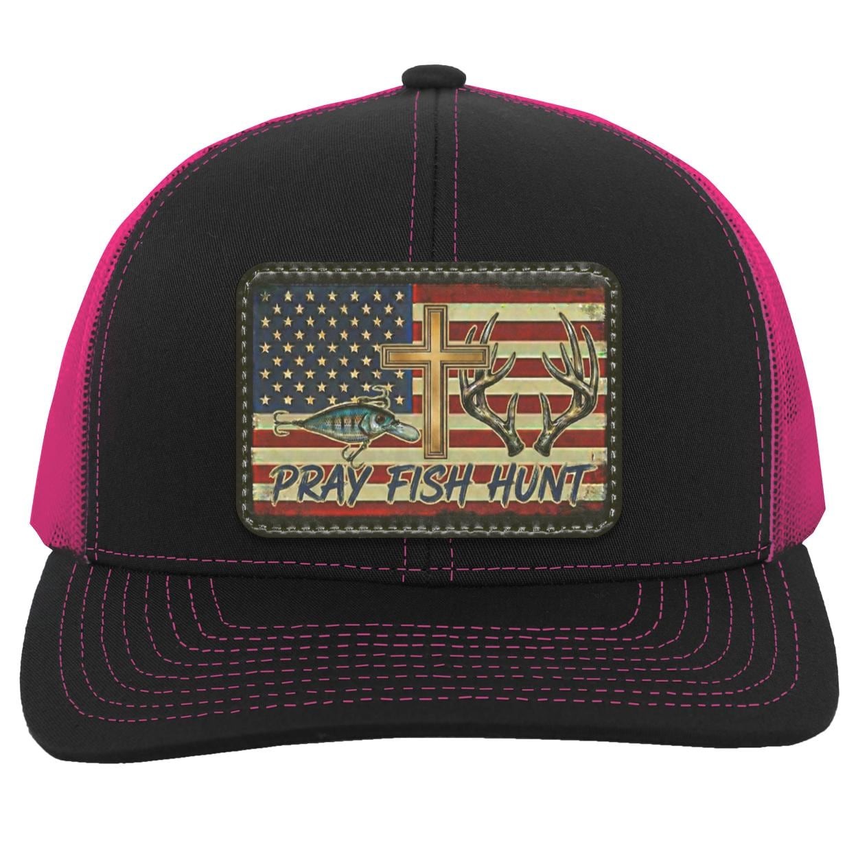 Pray Fish Hunt Trucker Hat | American Flag Patch, Christian Gift, view 4