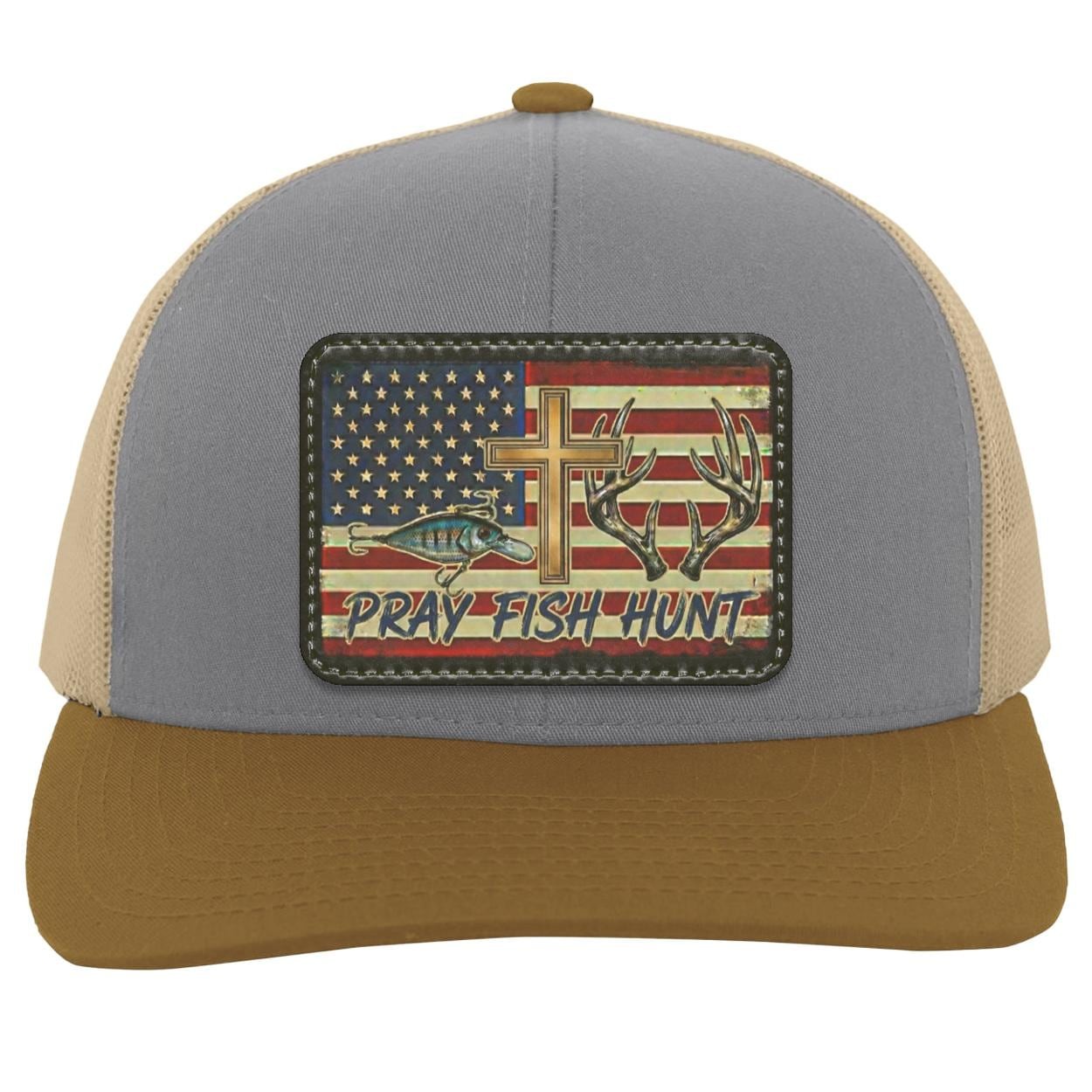 Pray Fish Hunt Trucker Hat | American Flag Patch, Christian Gift, view 5
