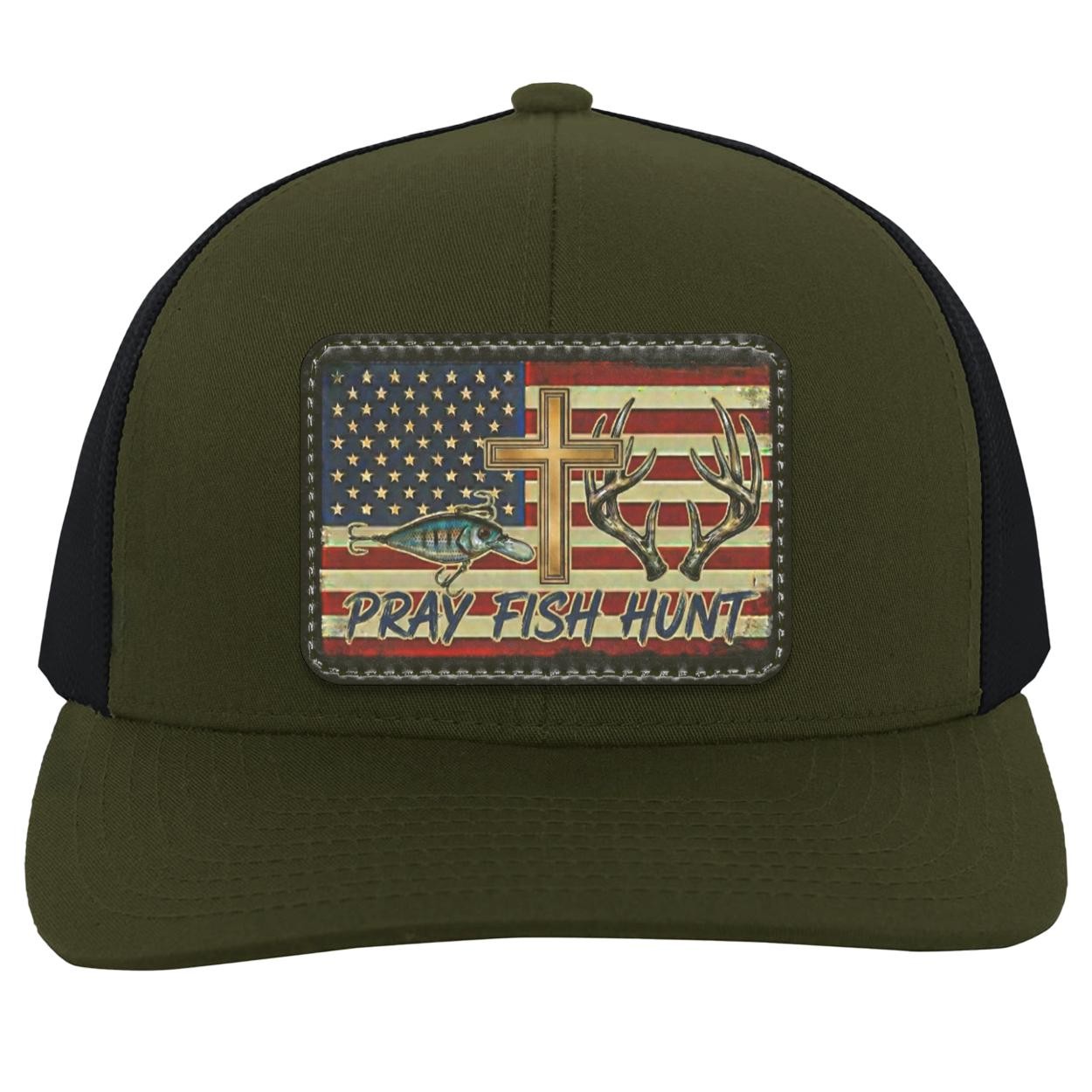 Pray Fish Hunt Trucker Hat | American Flag Patch, Christian Gift, view 6