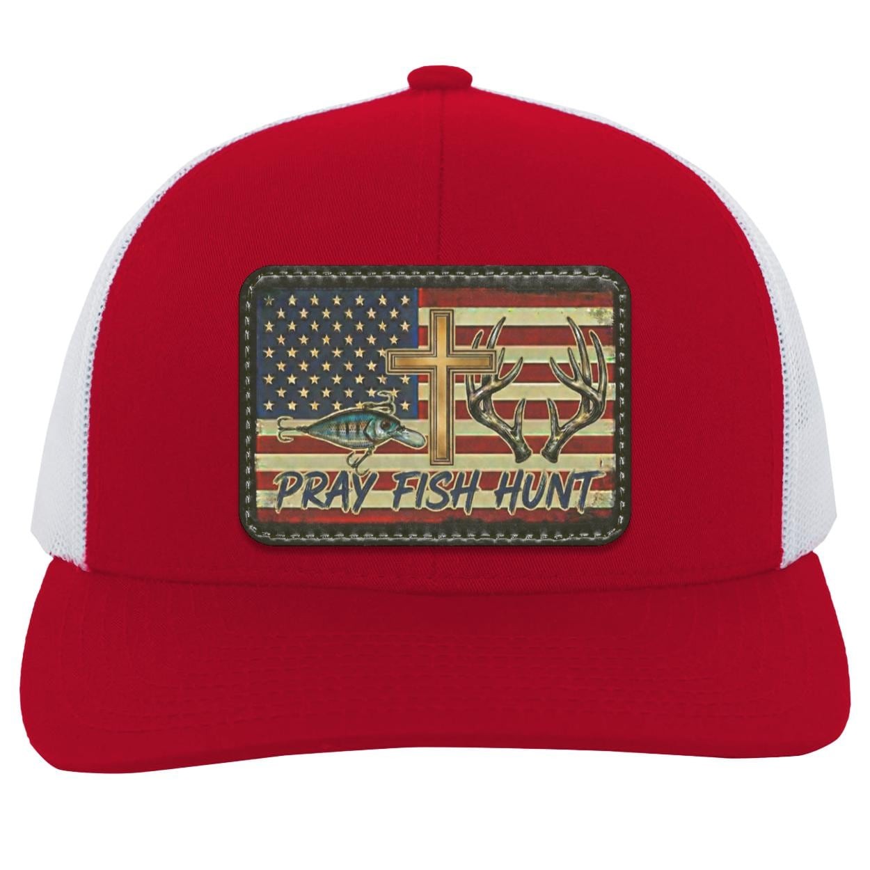 Pray Fish Hunt Trucker Hat | American Flag Patch, Christian Gift, view 7