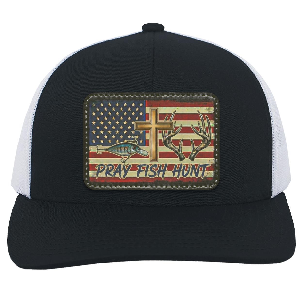 Pray Fish Hunt Trucker Hat | American Flag Patch, Christian Gift, view 9