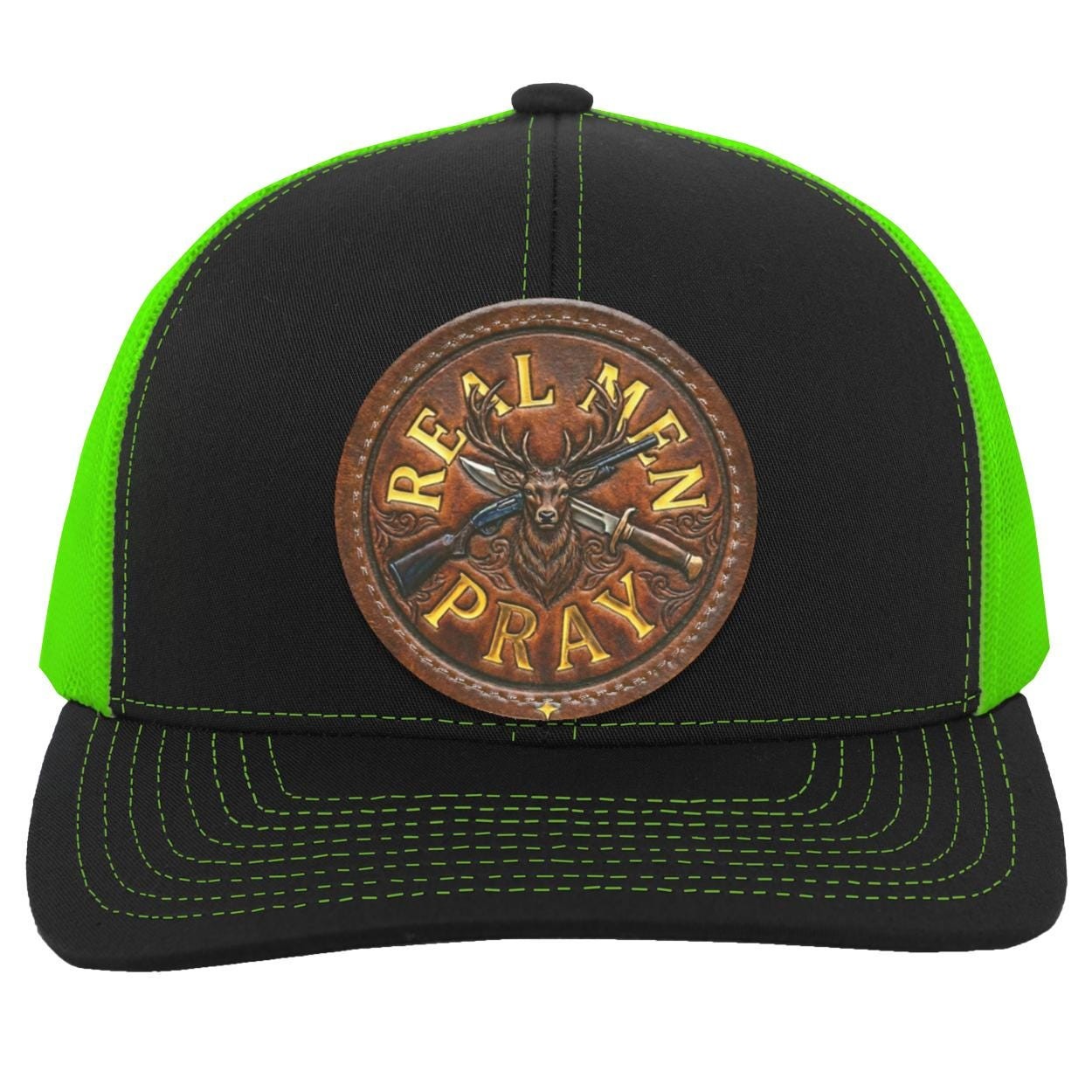 Real Men Pray Leather Patch Hat, Christian Whitetail Buck Camo Trucker Cap, view 8