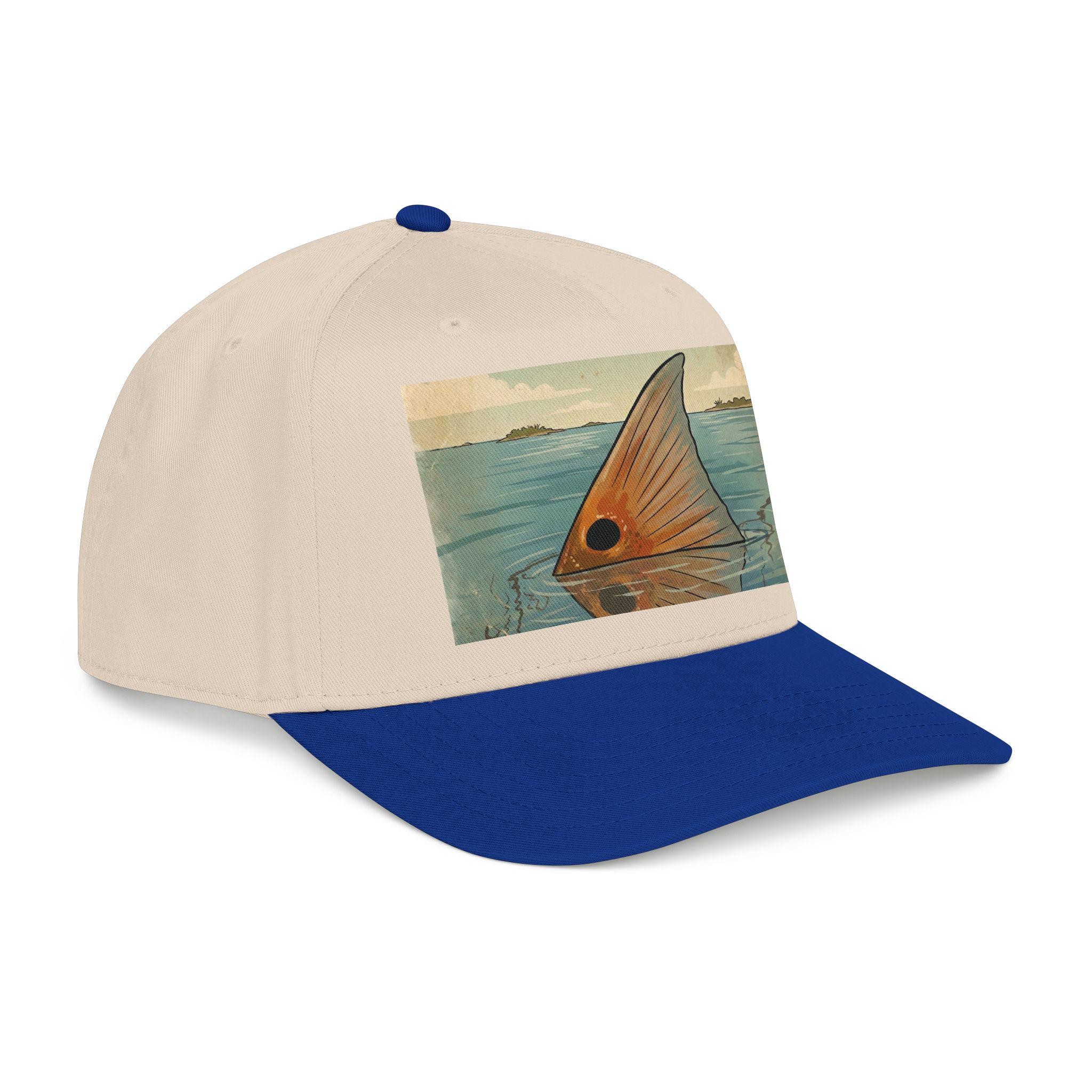 Redfish Tailing Mid Profile Baseball Cap | Retro Nautical Ocean Scene