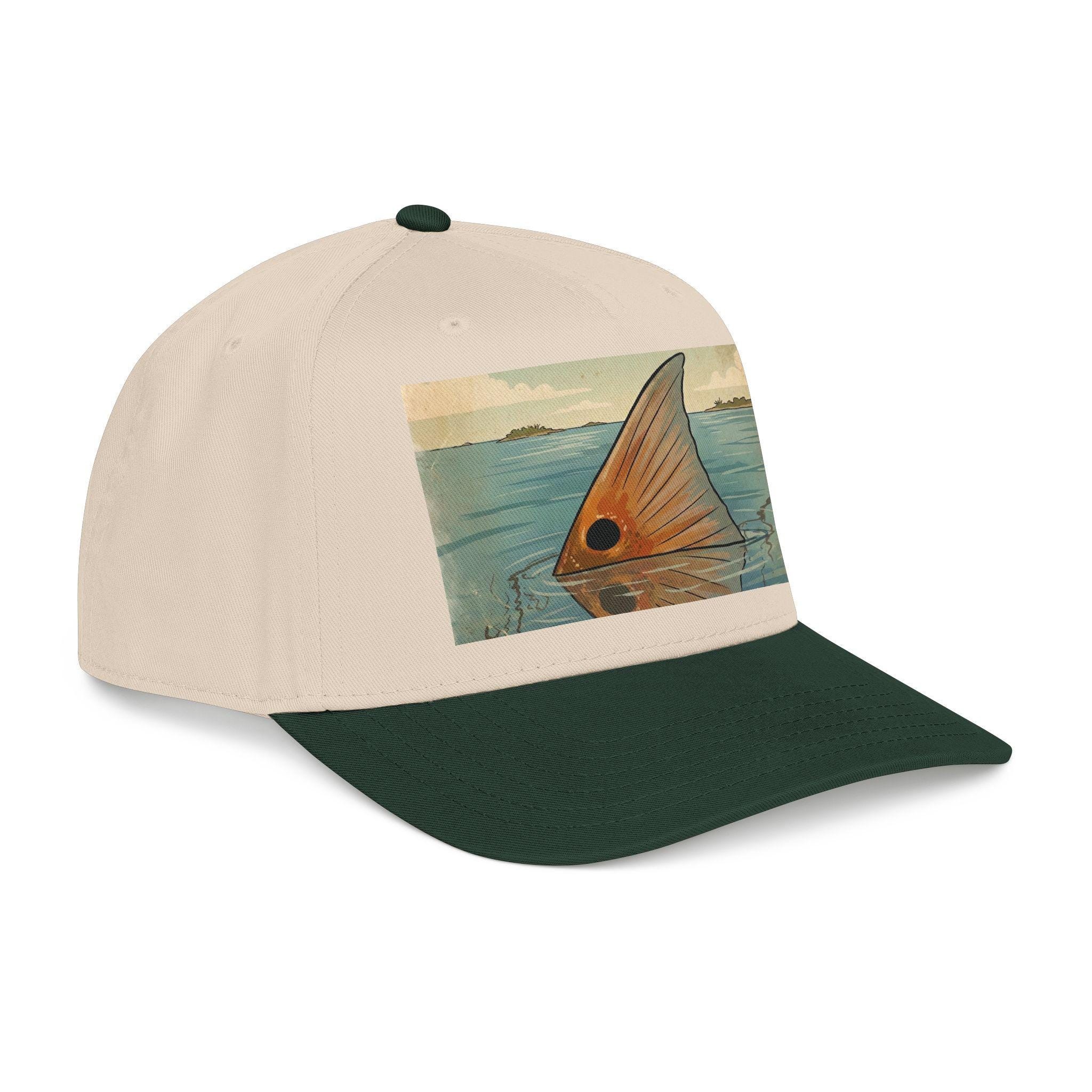 Redfish Tailing Mid Profile Baseball Cap | Retro Nautical Ocean Scene, view 10