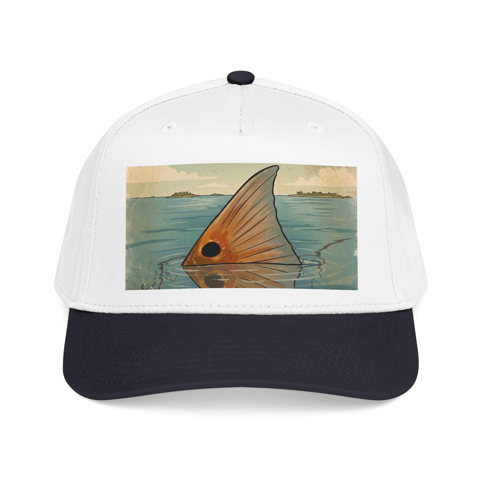 Redfish Tailing Mid Profile Baseball Cap | Retro Nautical Ocean Scene, view 11