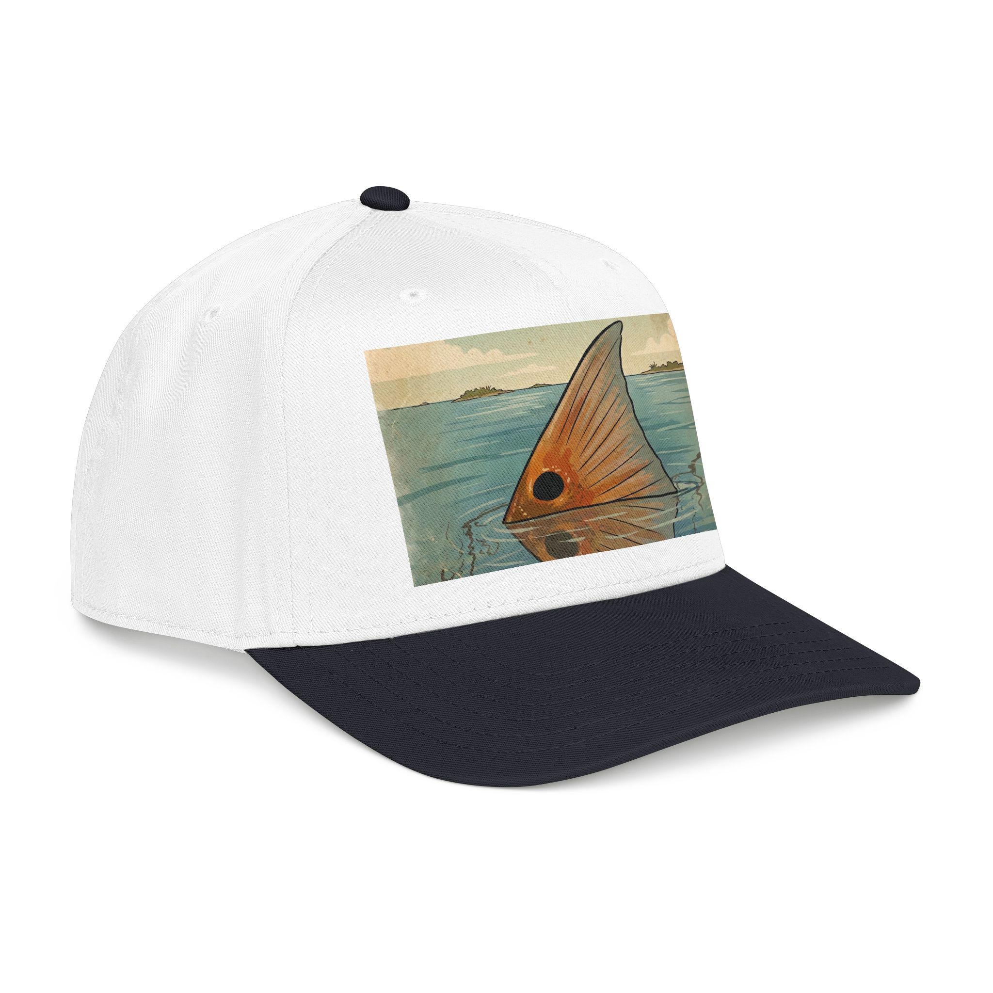 Redfish Tailing Mid Profile Baseball Cap | Retro Nautical Ocean Scene, view 12