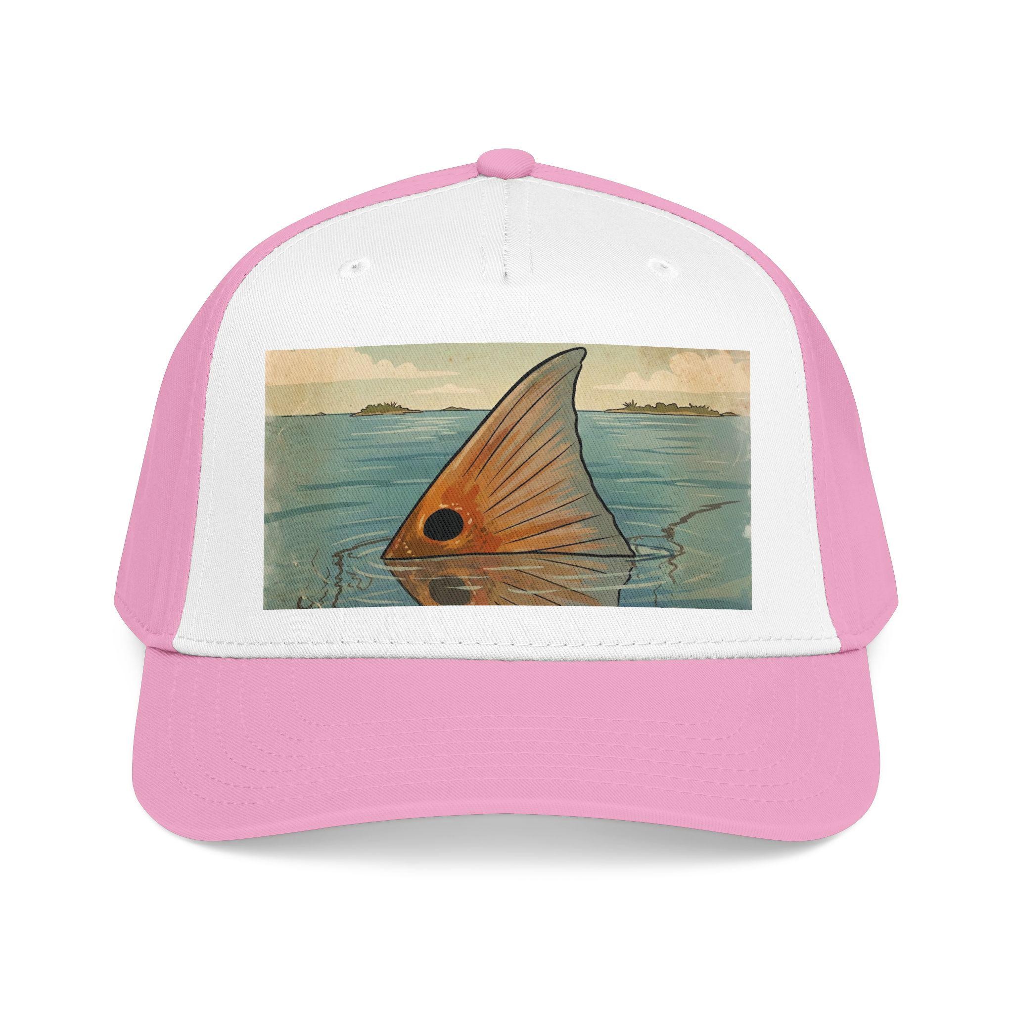 Redfish Tailing Mid Profile Baseball Cap | Retro Nautical Ocean Scene, view 13