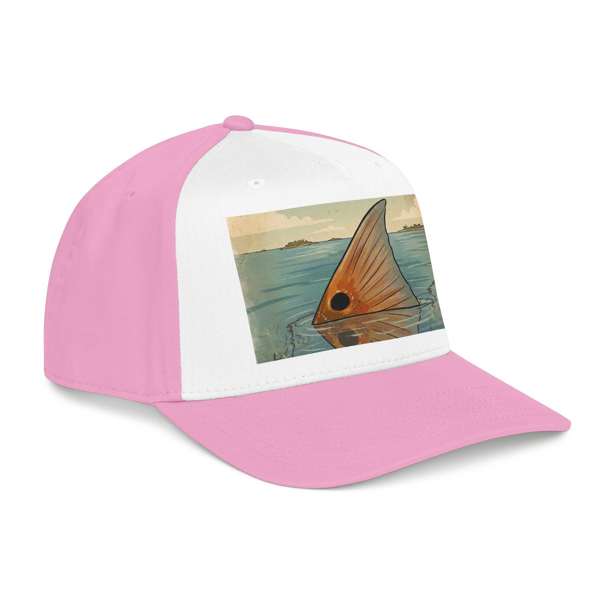 Redfish Tailing Mid Profile Baseball Cap | Retro Nautical Ocean Scene, view 14