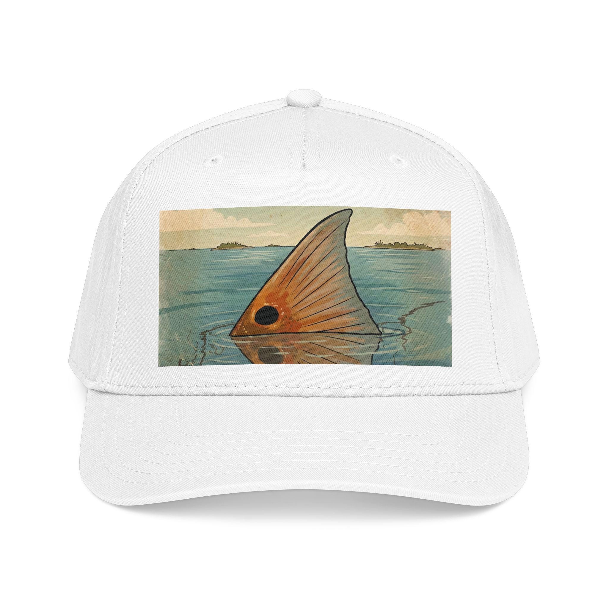 Redfish Tailing Mid Profile Baseball Cap | Retro Nautical Ocean Scene, view 15