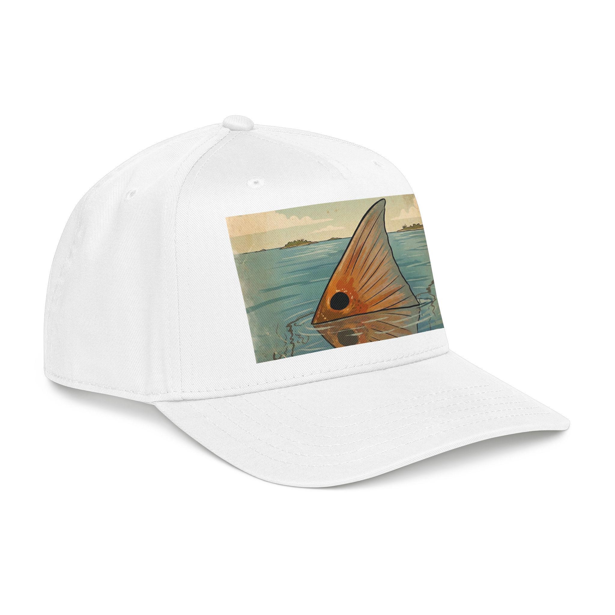 Redfish Tailing Mid Profile Baseball Cap | Retro Nautical Ocean Scene, view 16