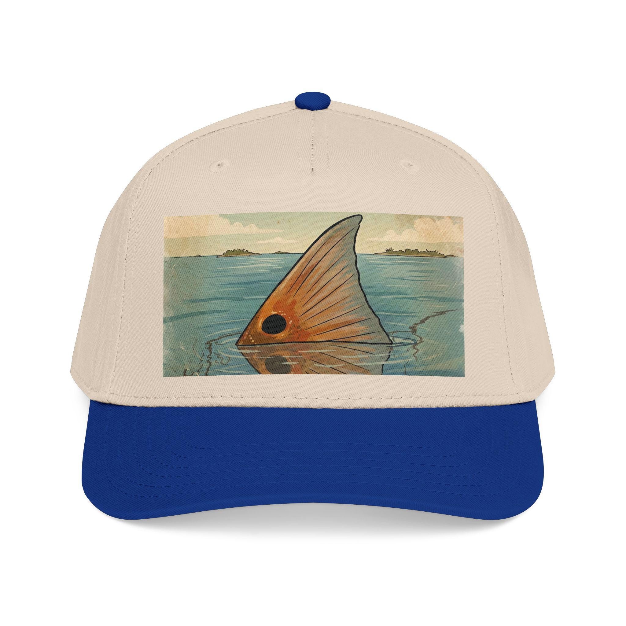 Redfish Tailing Mid Profile Baseball Cap | Retro Nautical Ocean Scene, view 2