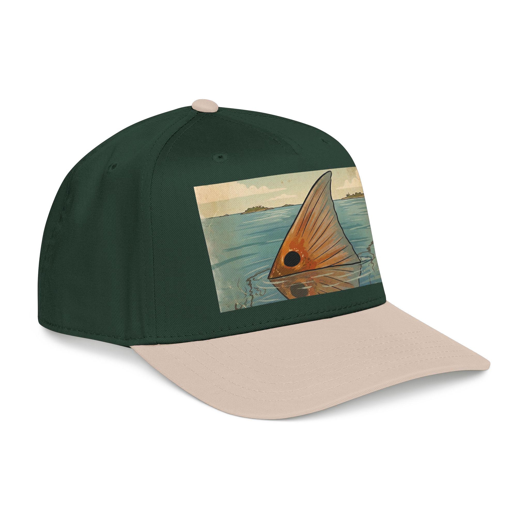 Redfish Tailing Mid Profile Baseball Cap | Retro Nautical Ocean Scene, view 3