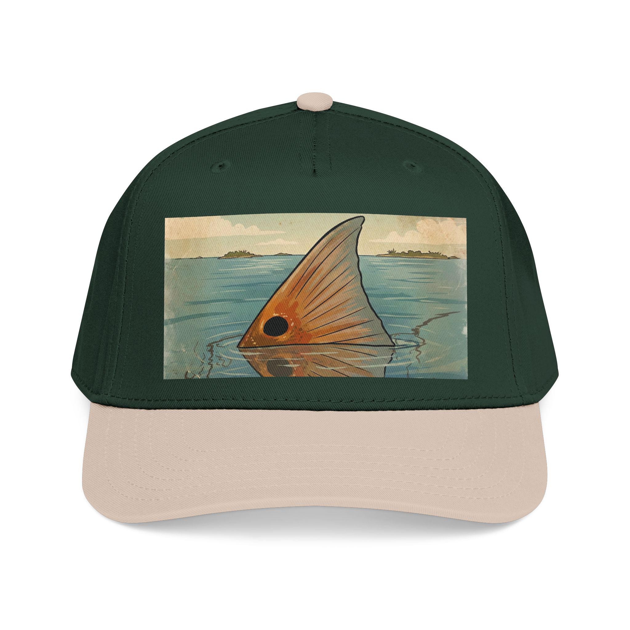Redfish Tailing Mid Profile Baseball Cap | Retro Nautical Ocean Scene, view 4
