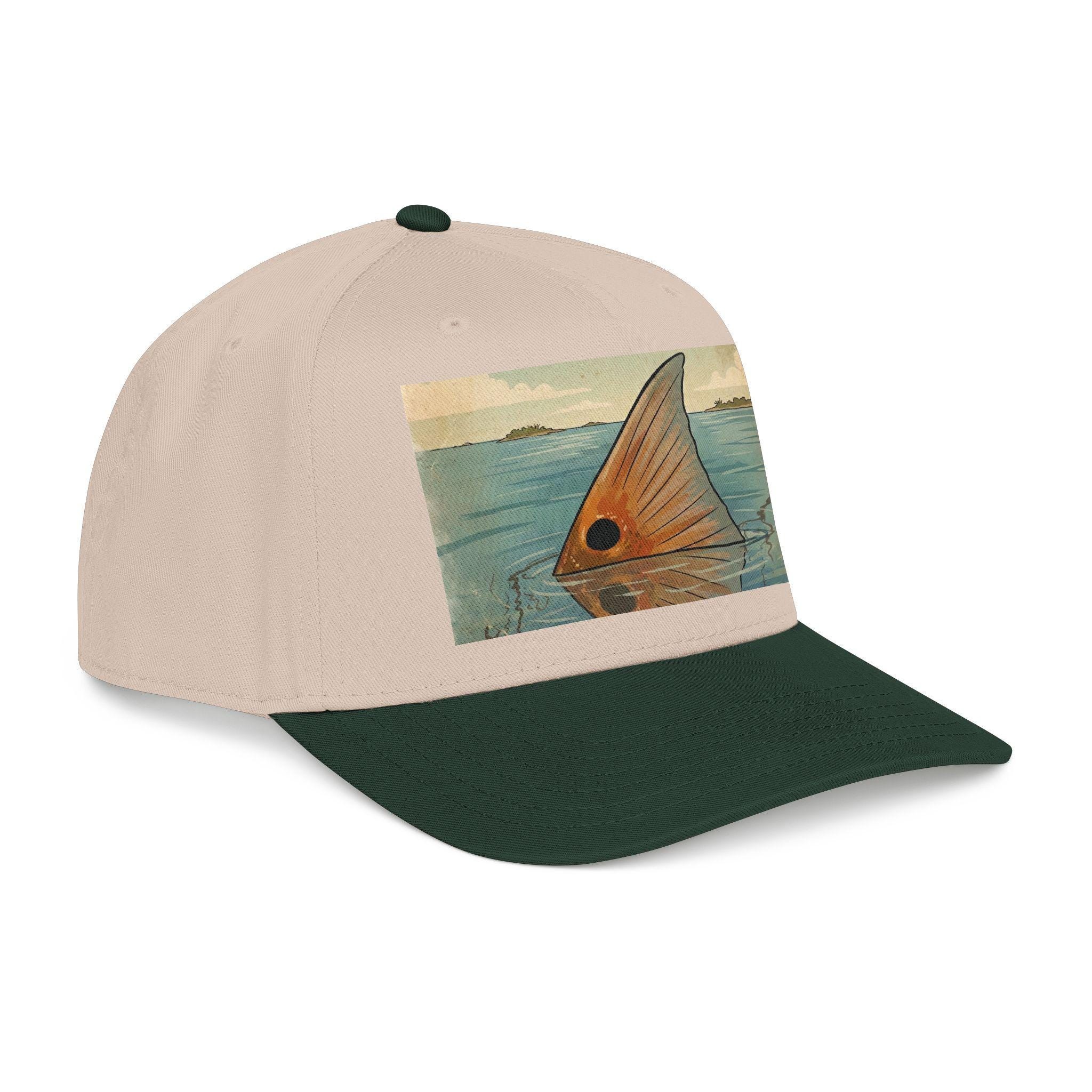 Redfish Tailing Mid Profile Baseball Cap | Retro Nautical Ocean Scene, view 5