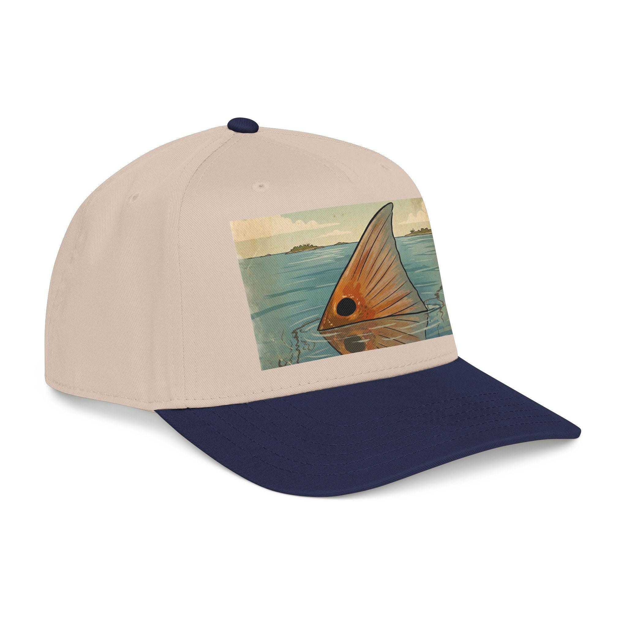 Redfish Tailing Mid Profile Baseball Cap | Retro Nautical Ocean Scene, view 6