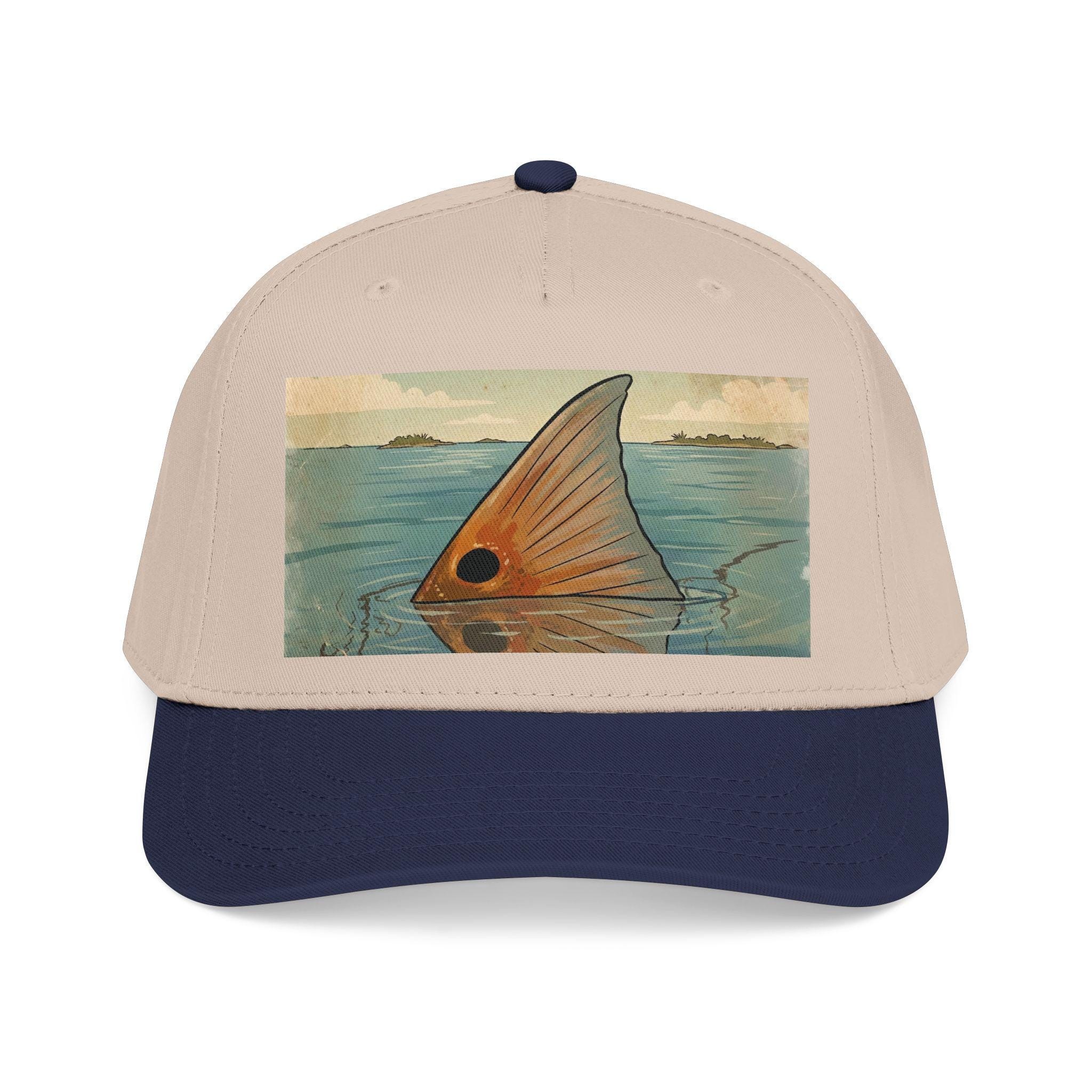 Redfish Tailing Mid Profile Baseball Cap | Retro Nautical Ocean Scene, view 7