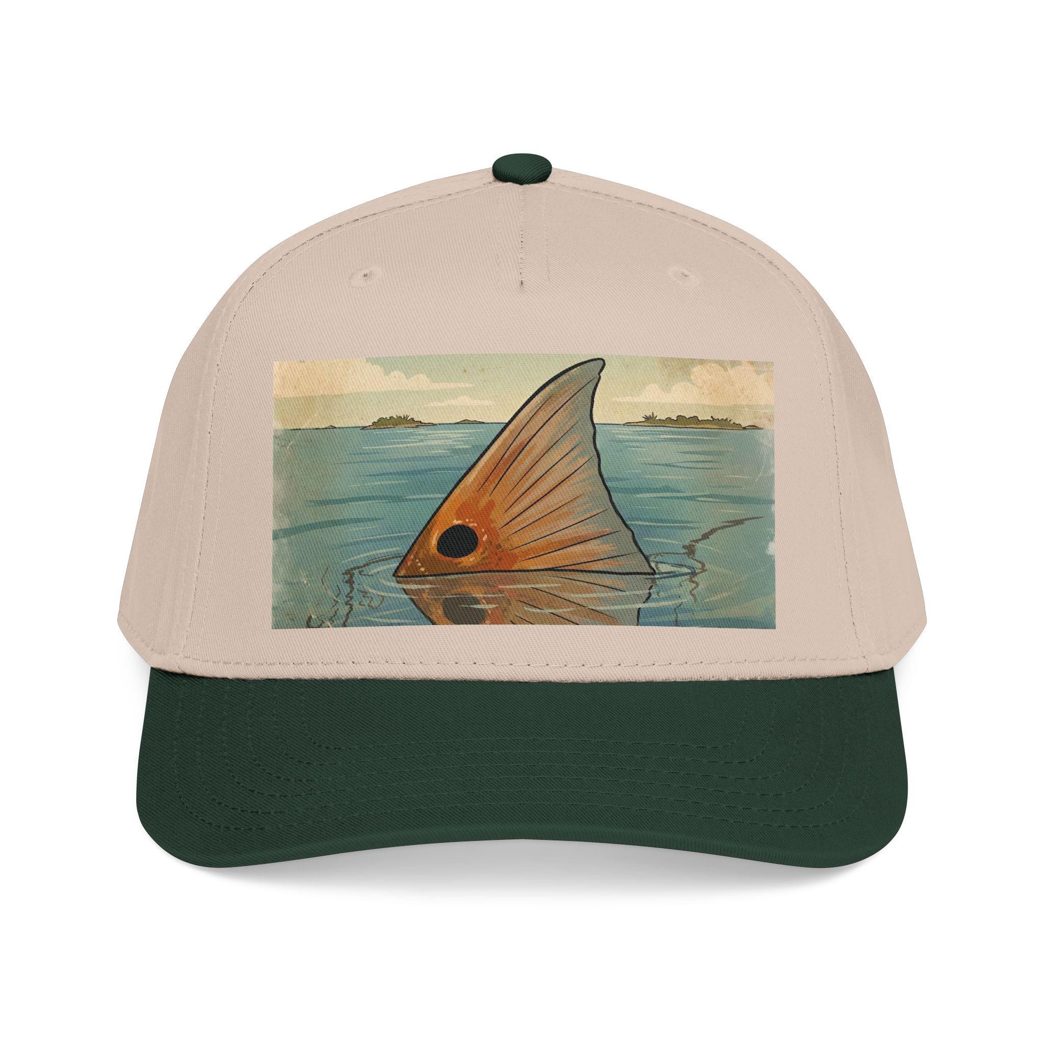 Redfish Tailing Mid Profile Baseball Cap | Retro Nautical Ocean Scene, view 8
