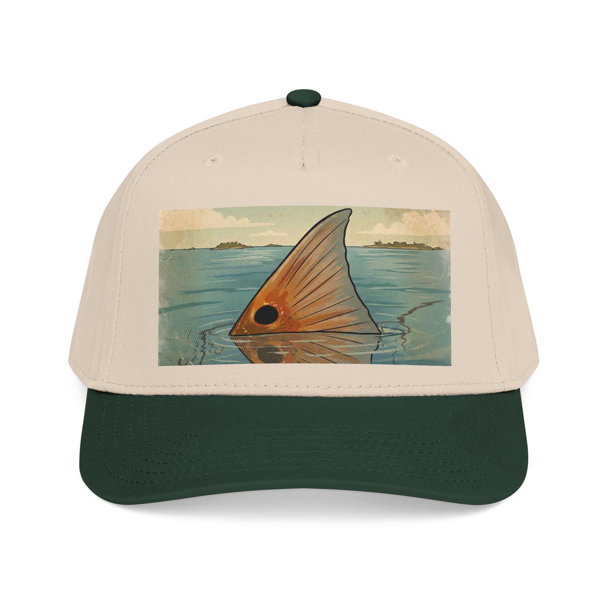 Redfish Tailing Mid Profile Baseball Cap | Retro Nautical Ocean Scene, view 9