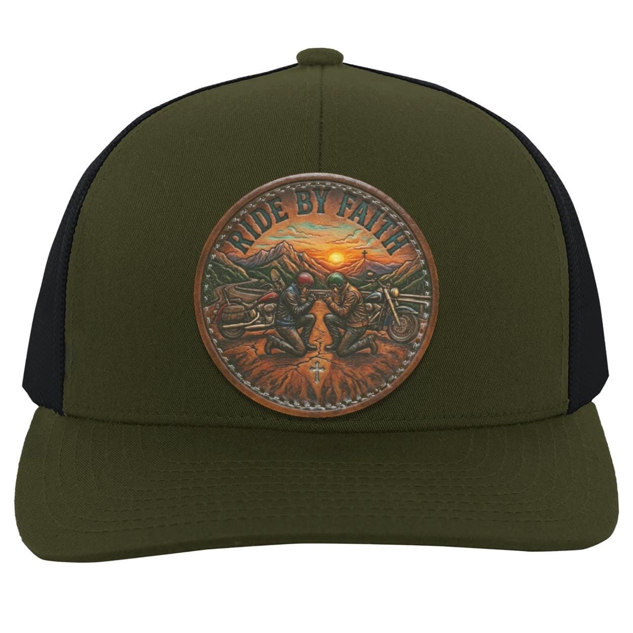 Ride By Faith Trucker Hat, Christian Biker Cap, Motorcycle Prayer Snapback