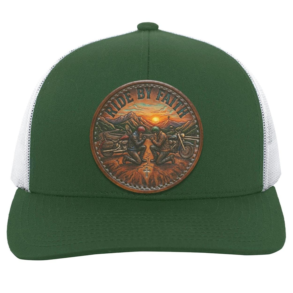 Ride By Faith Trucker Hat, Christian Biker Cap, Motorcycle Prayer Snapback, view 2