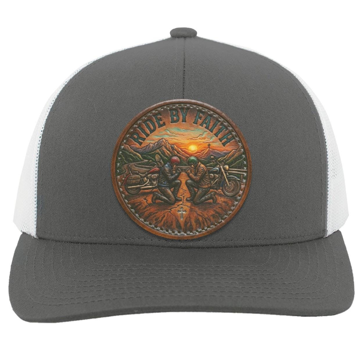 Ride By Faith Trucker Hat, Christian Biker Cap, Motorcycle Prayer Snapback, view 3
