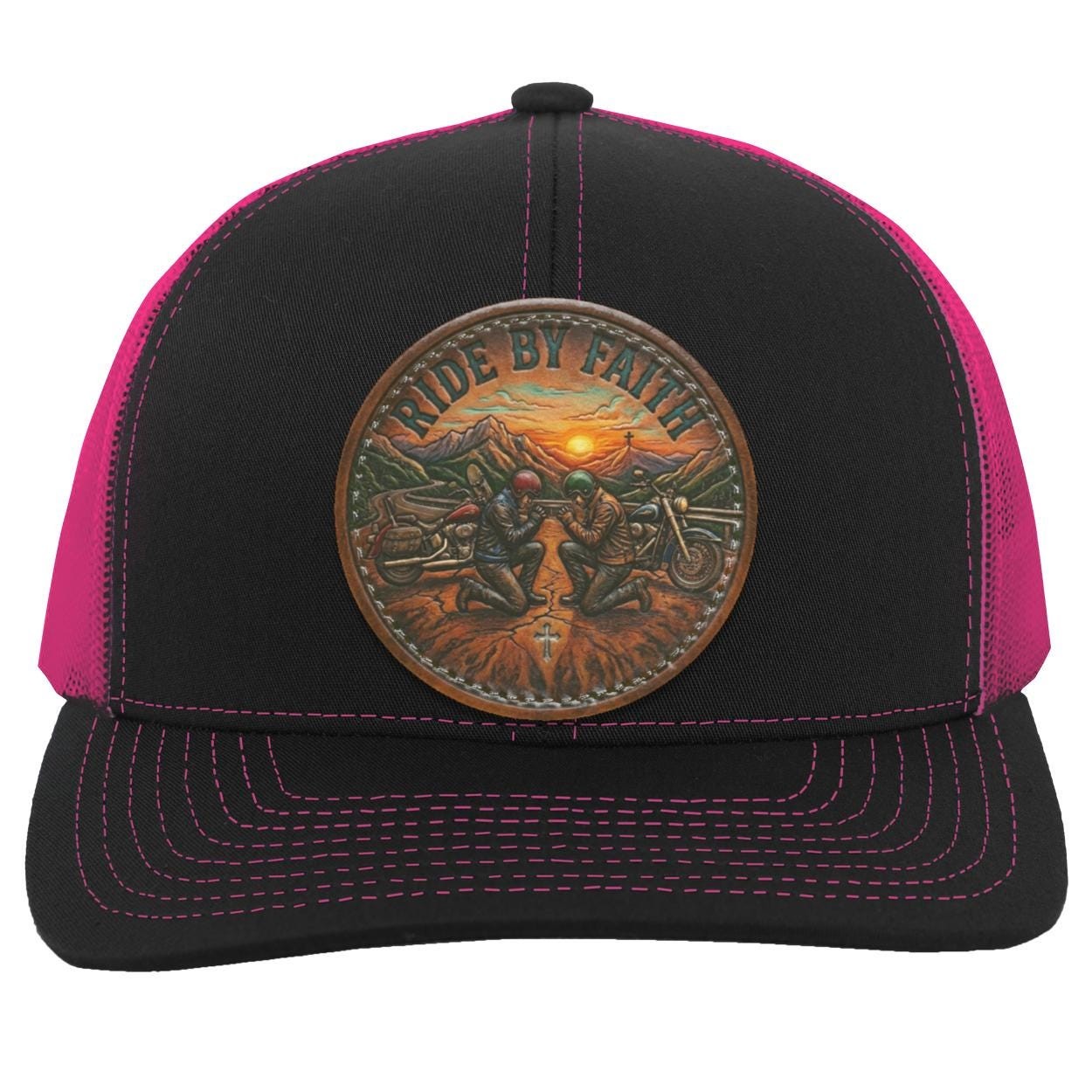 Ride By Faith Trucker Hat, Christian Biker Cap, Motorcycle Prayer Snapback, view 4