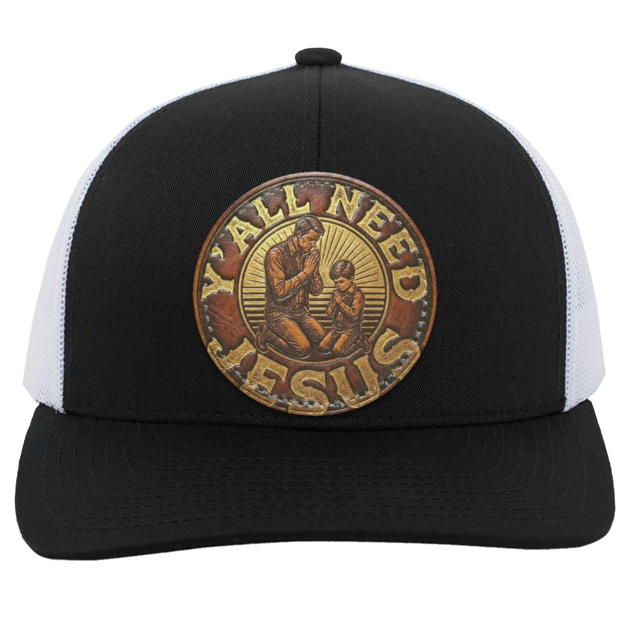 Round Leather Patch | Father & Son Praying | Southern Phrase Patch | Christian Trucker Hat, view 10