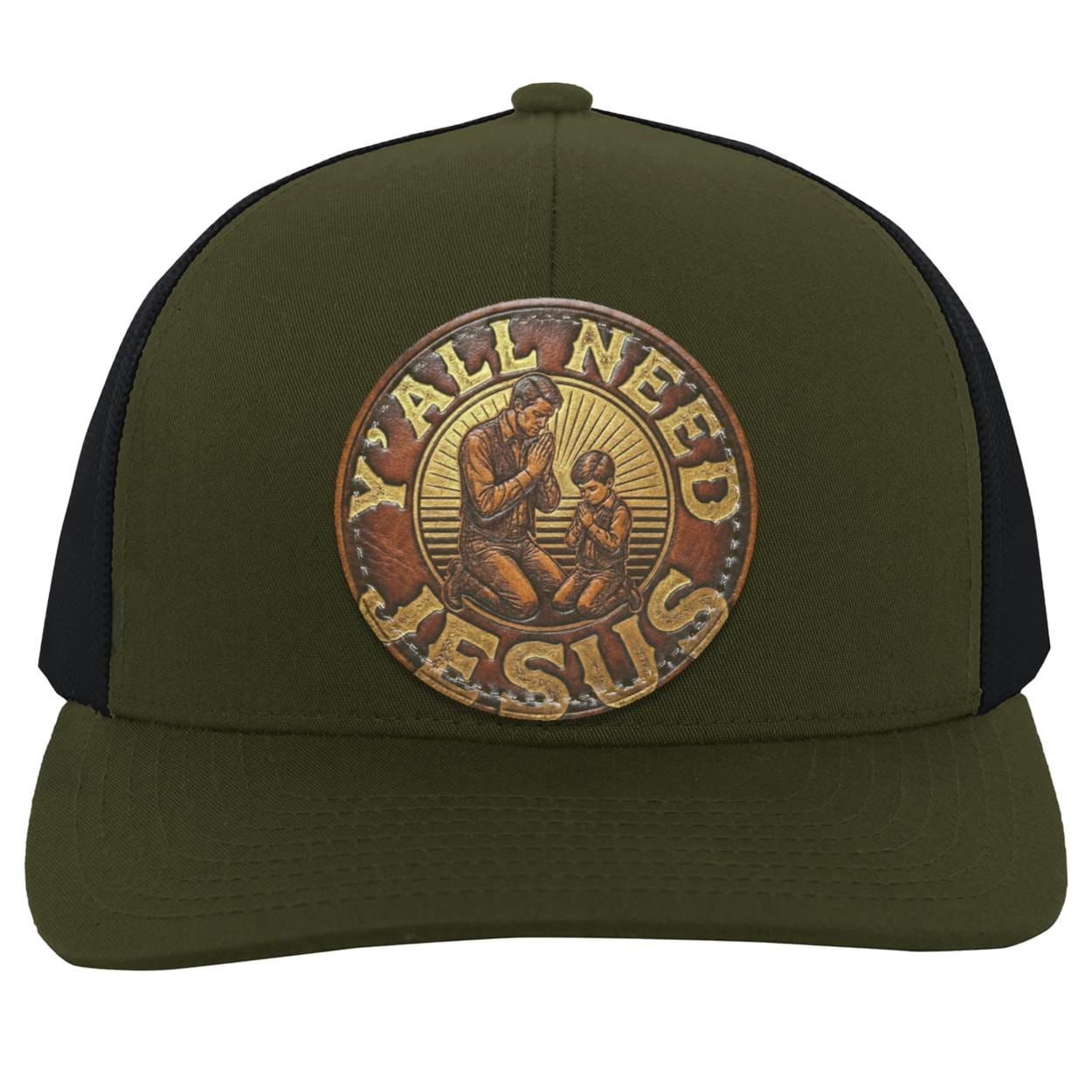 Round Leather Patch | Father & Son Praying | Southern Phrase Patch | Christian Trucker Hat, view 3