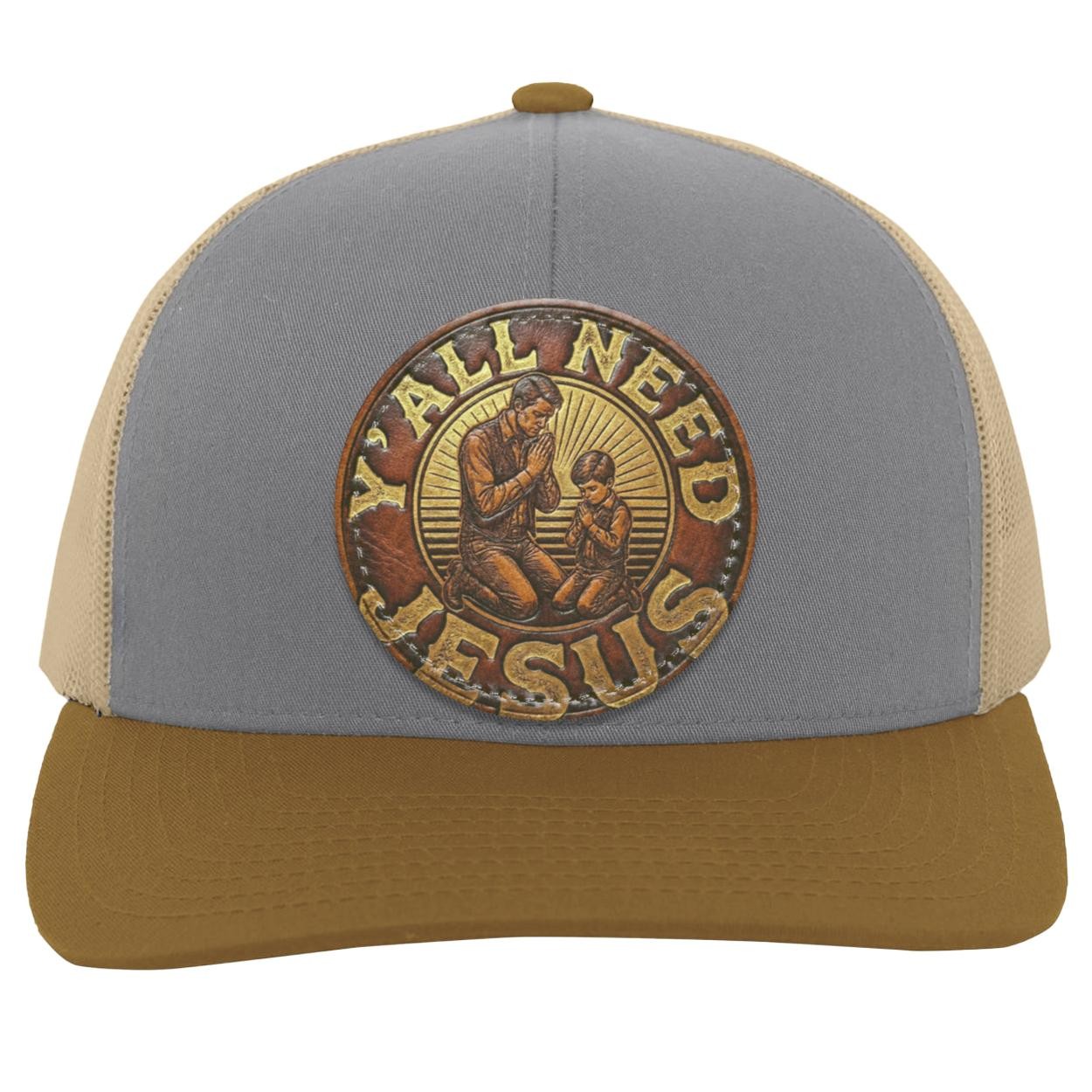 Round Leather Patch | Father & Son Praying | Southern Phrase Patch | Christian Trucker Hat, view 5