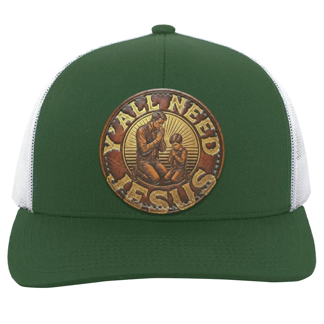 Round Leather Patch | Father & Son Praying | Southern Phrase Patch | Christian Trucker Hat, view 7