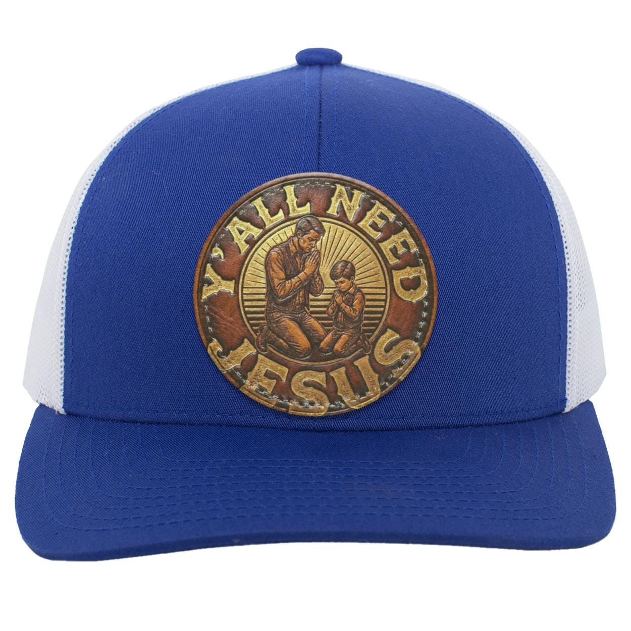 Round Leather Patch | Father & Son Praying | Southern Phrase Patch | Christian Trucker Hat, view 8