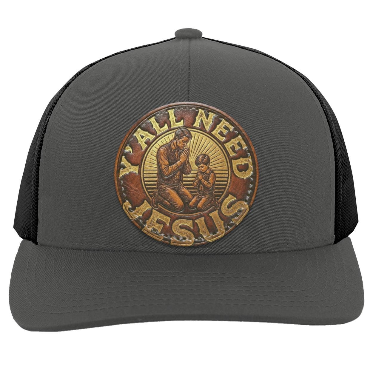 Round Leather Patch | Father & Son Praying | Southern Phrase Patch | Christian Trucker Hat, view 9