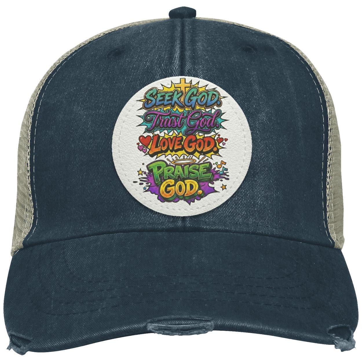 Seek God Trucker Hat - Distressed Vegan Leather Patch