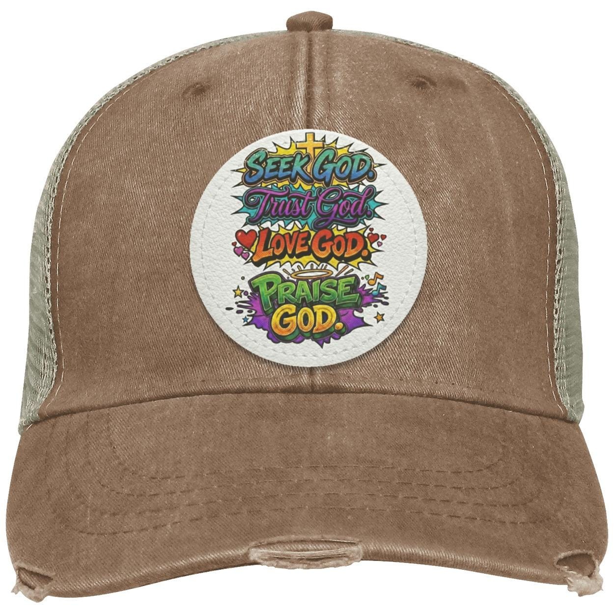 Seek God Trucker Hat - Distressed Vegan Leather Patch, view 2