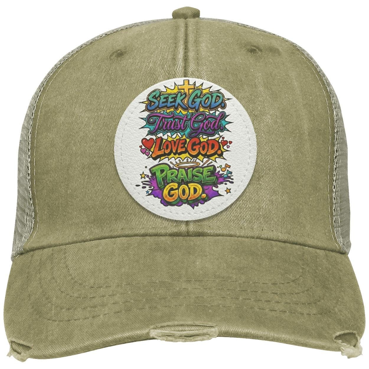 Seek God Trucker Hat - Distressed Vegan Leather Patch, view 3