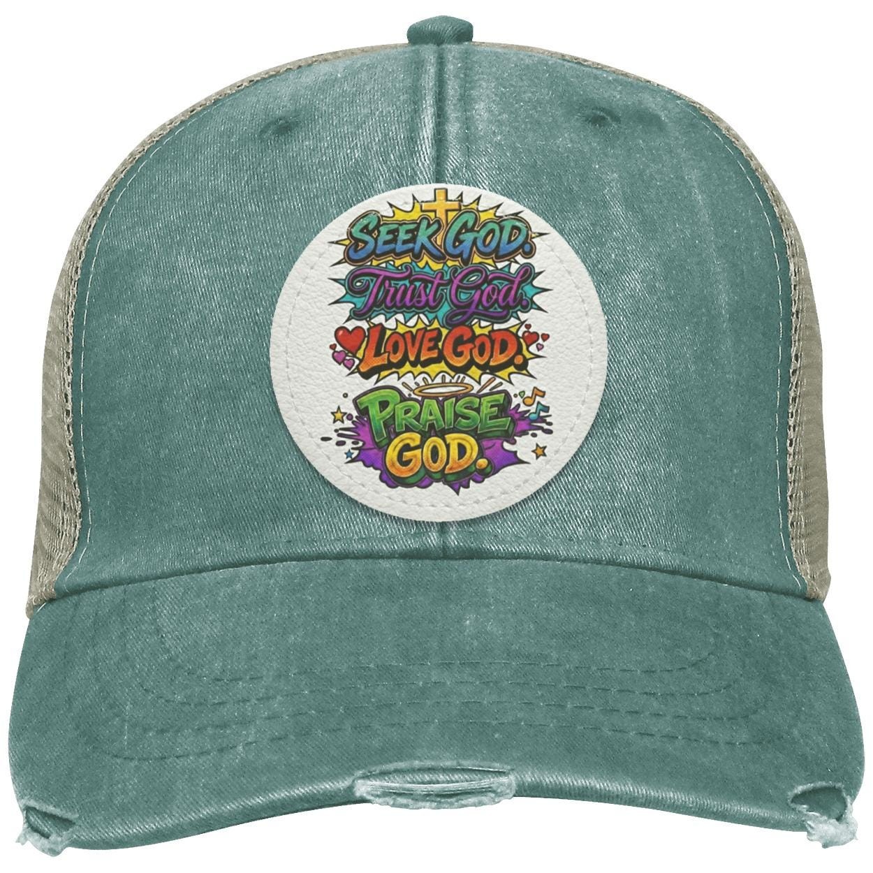 Seek God Trucker Hat - Distressed Vegan Leather Patch, view 4