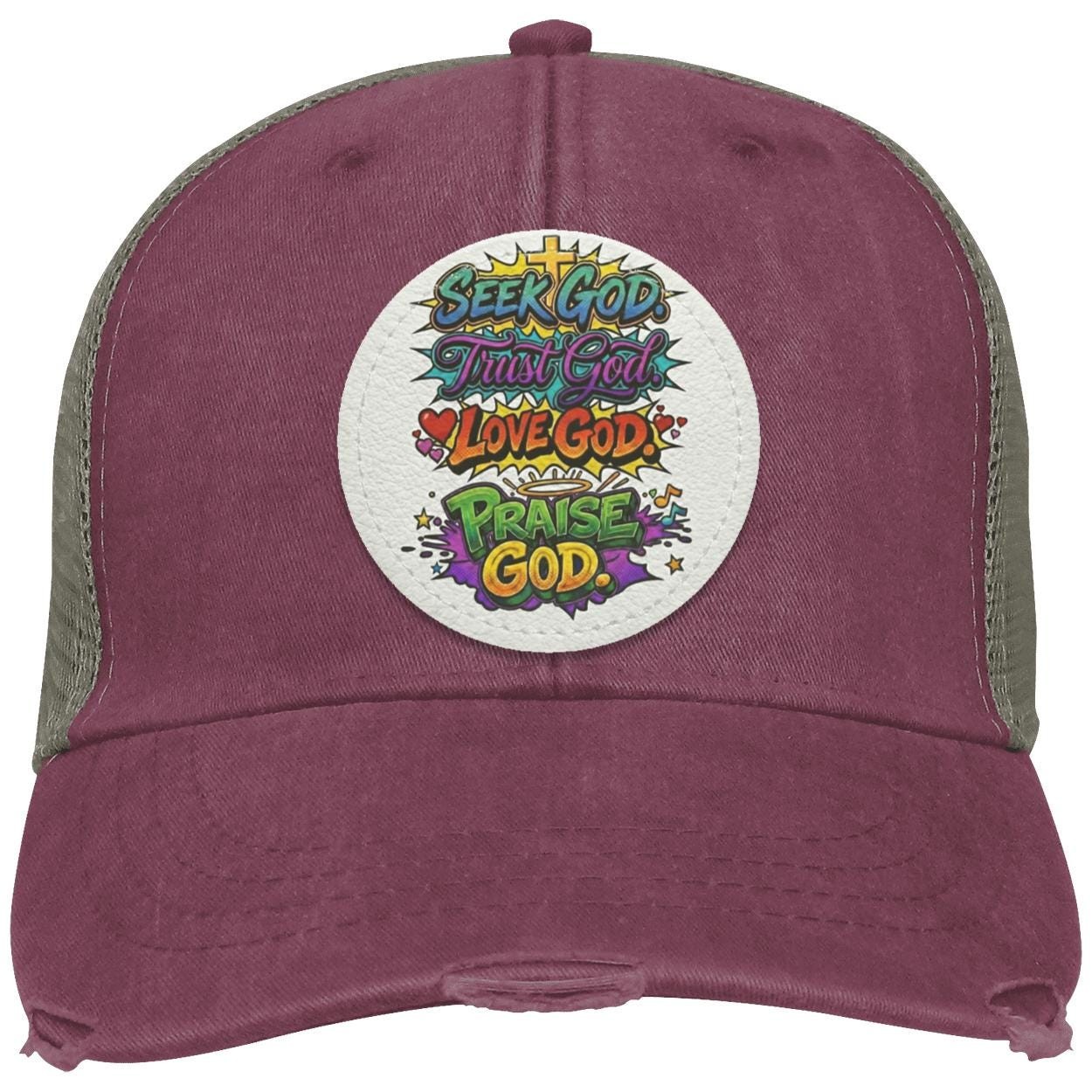 Seek God Trucker Hat - Distressed Vegan Leather Patch, view 5