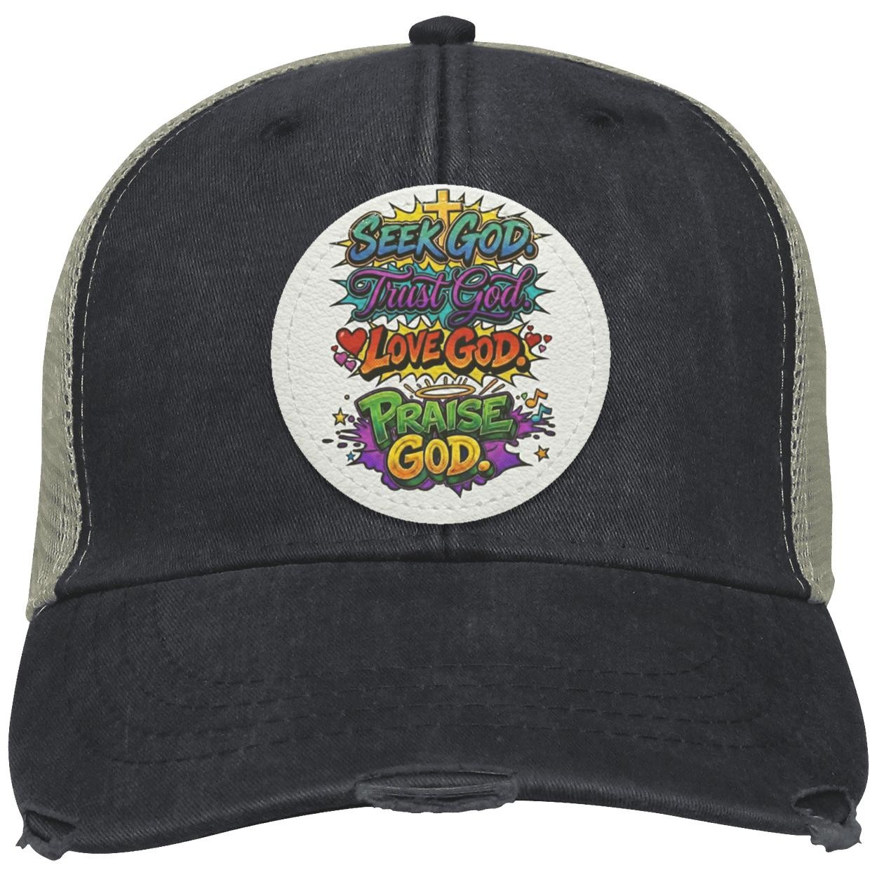 Seek God Trucker Hat - Distressed Vegan Leather Patch, view 6