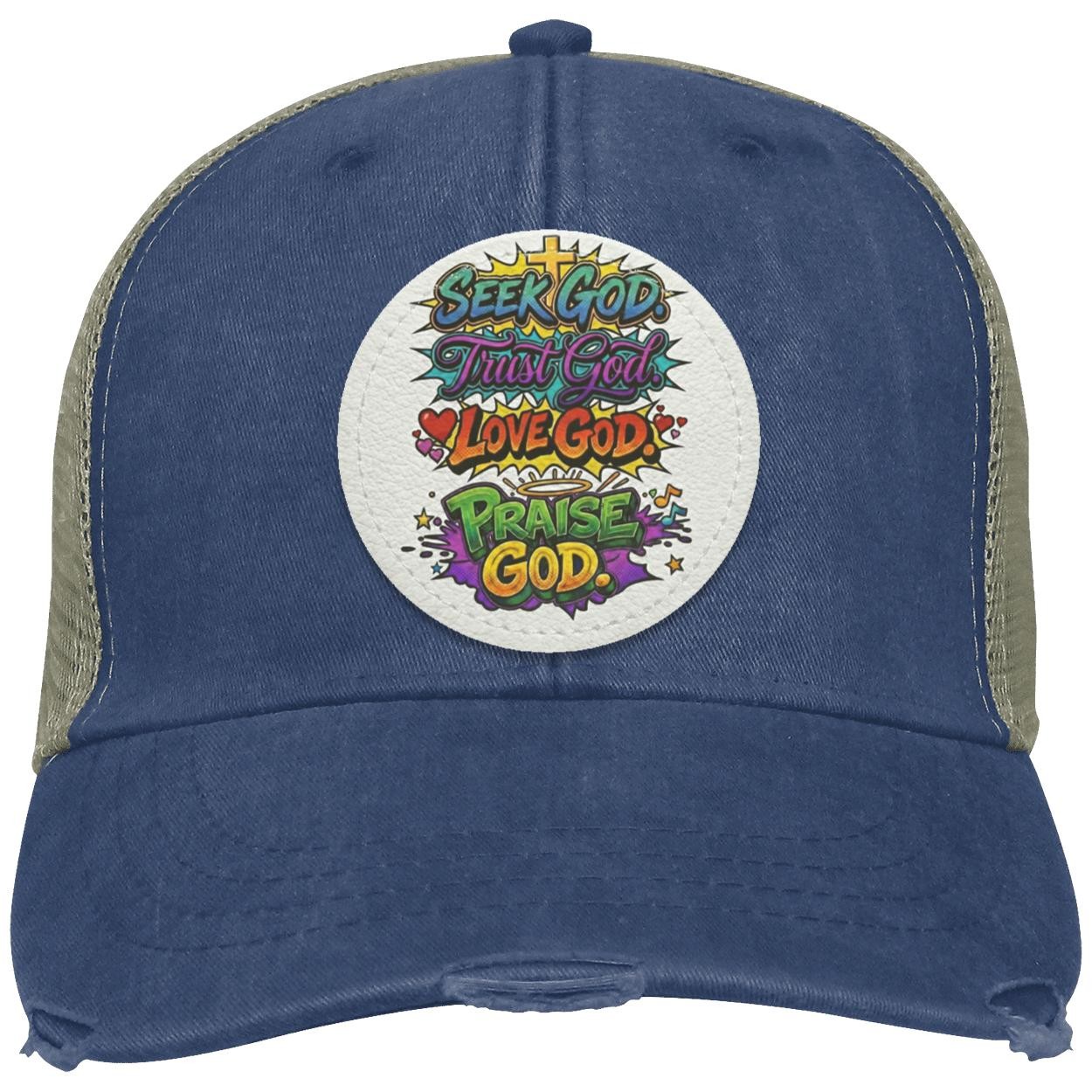 Seek God Trucker Hat - Distressed Vegan Leather Patch, view 7