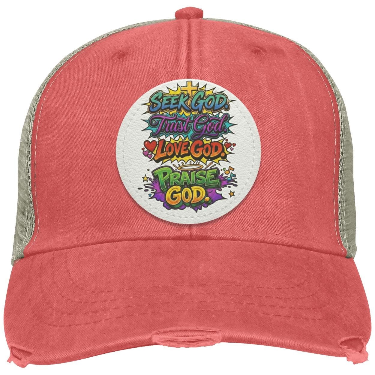 Seek God Trucker Hat - Distressed Vegan Leather Patch, view 8