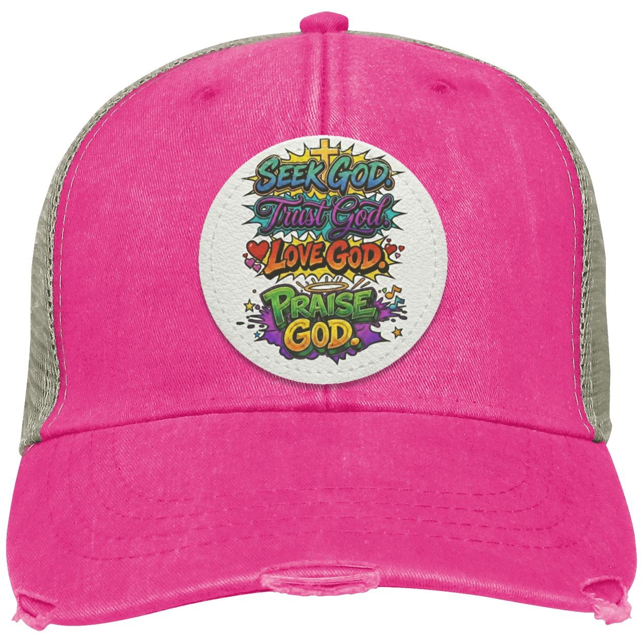 Seek God Trucker Hat - Distressed Vegan Leather Patch, view 9