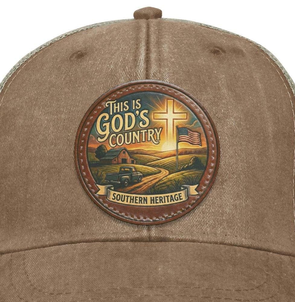 Southern Heritage | Distressed Cotton | Vegan Leather Patch |Christian Trucker Hat