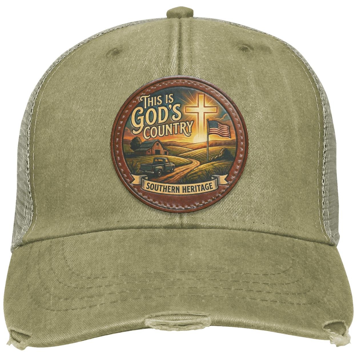 Southern Heritage | Distressed Cotton | Vegan Leather Patch |Christian Trucker Hat, view 2