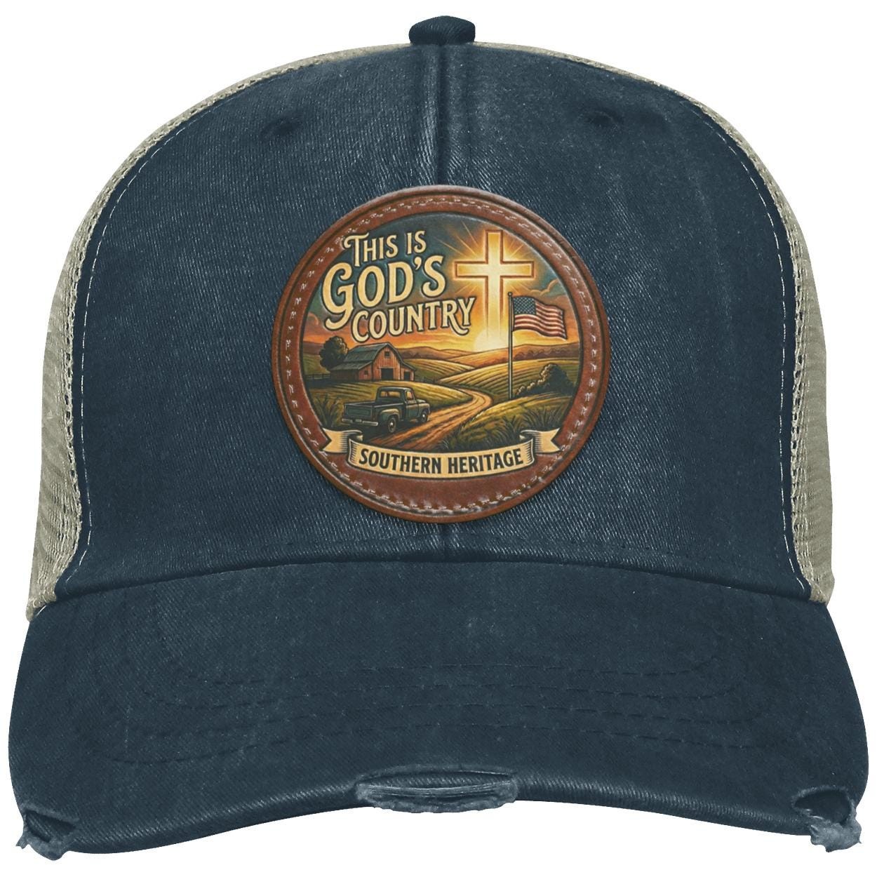 Southern Heritage | Distressed Cotton | Vegan Leather Patch |Christian Trucker Hat, view 3