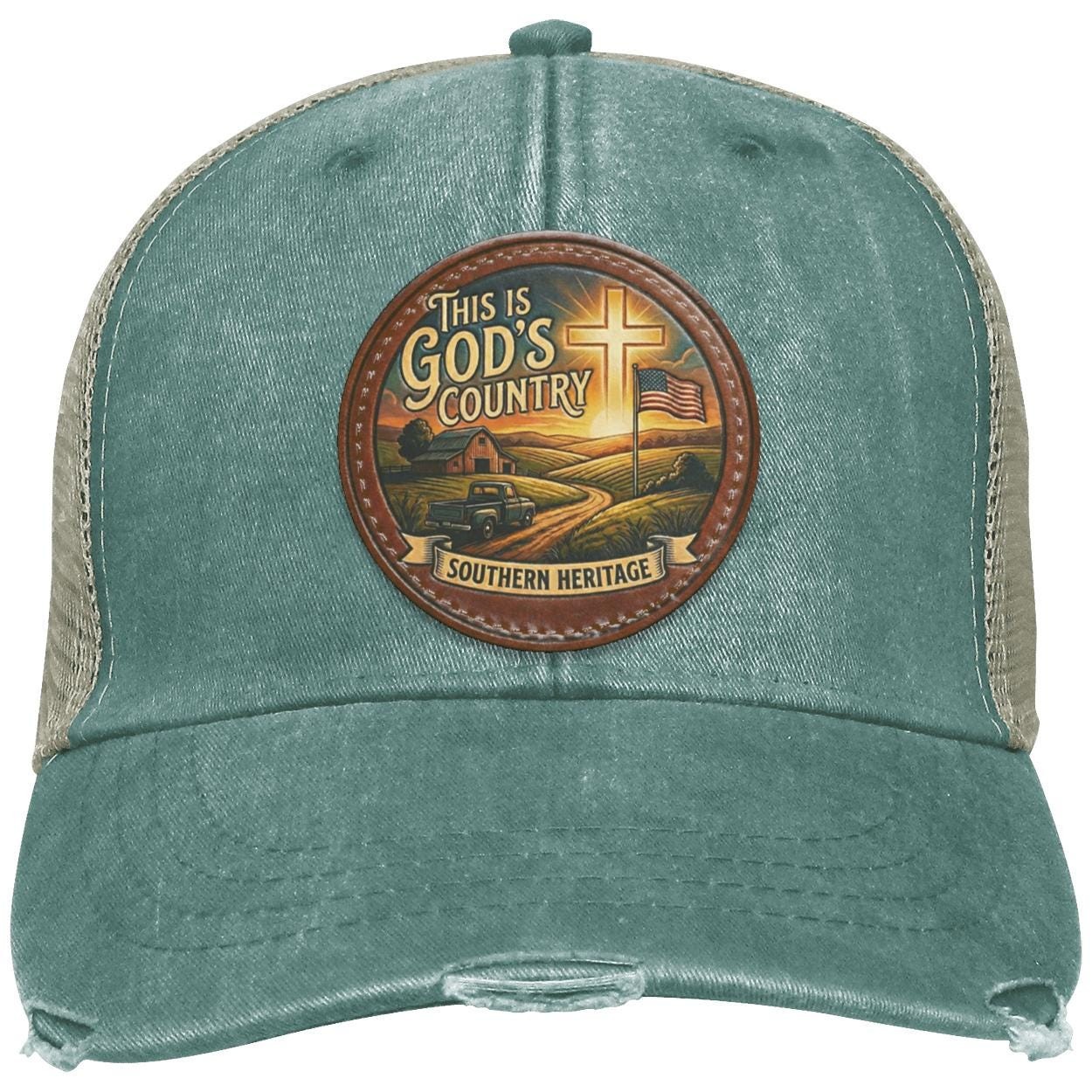 Southern Heritage | Distressed Cotton | Vegan Leather Patch |Christian Trucker Hat, view 4