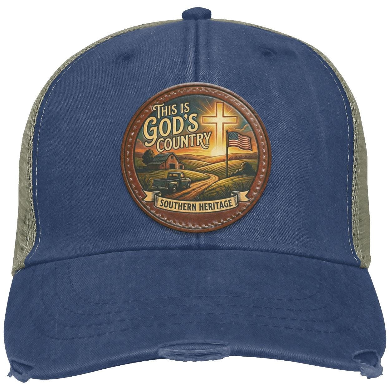 Southern Heritage | Distressed Cotton | Vegan Leather Patch |Christian Trucker Hat, view 6