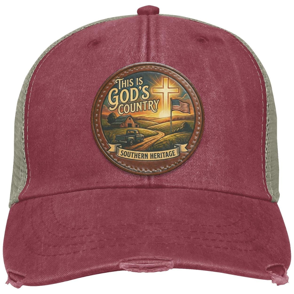Southern Heritage | Distressed Cotton | Vegan Leather Patch |Christian Trucker Hat, view 7
