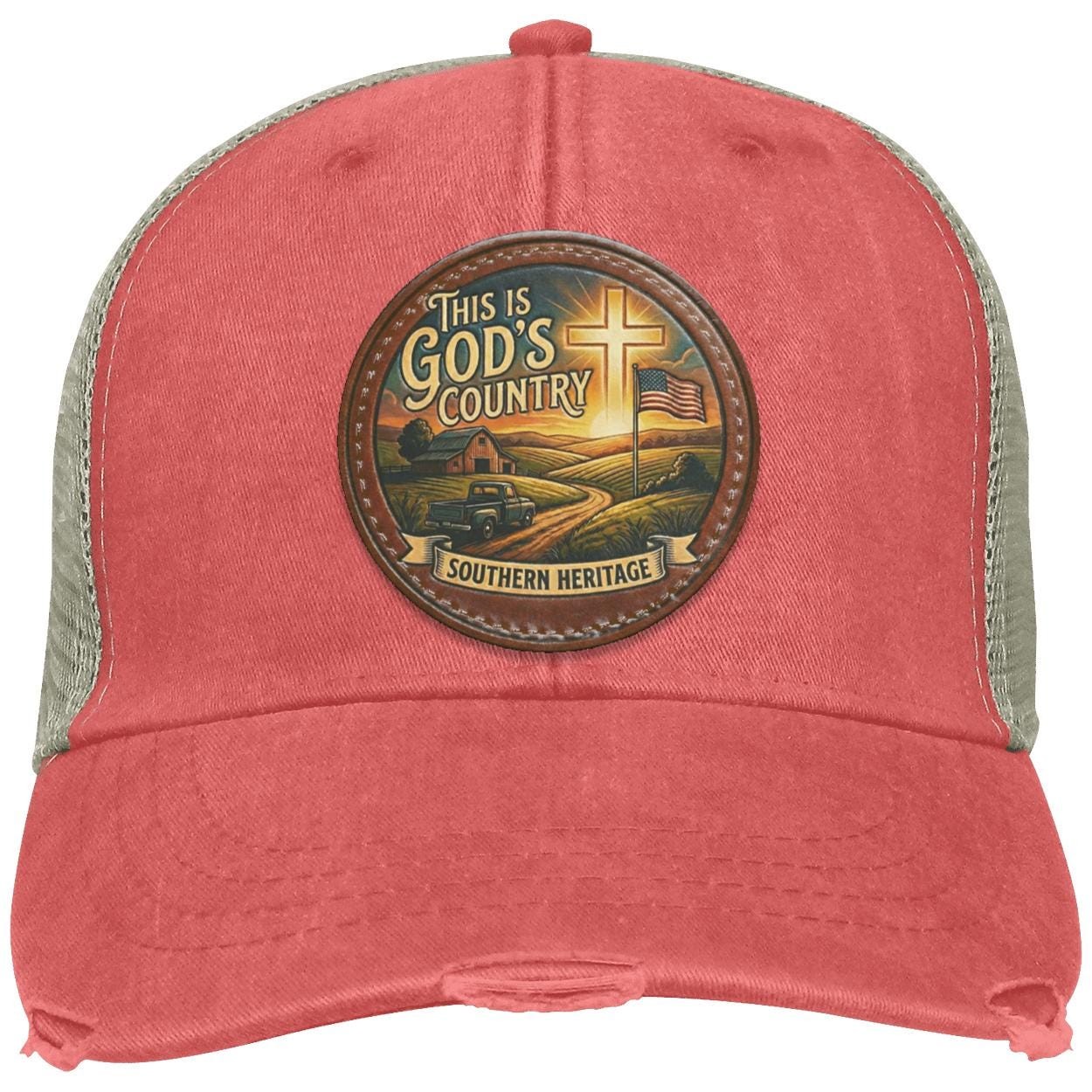 Southern Heritage | Distressed Cotton | Vegan Leather Patch |Christian Trucker Hat, view 8