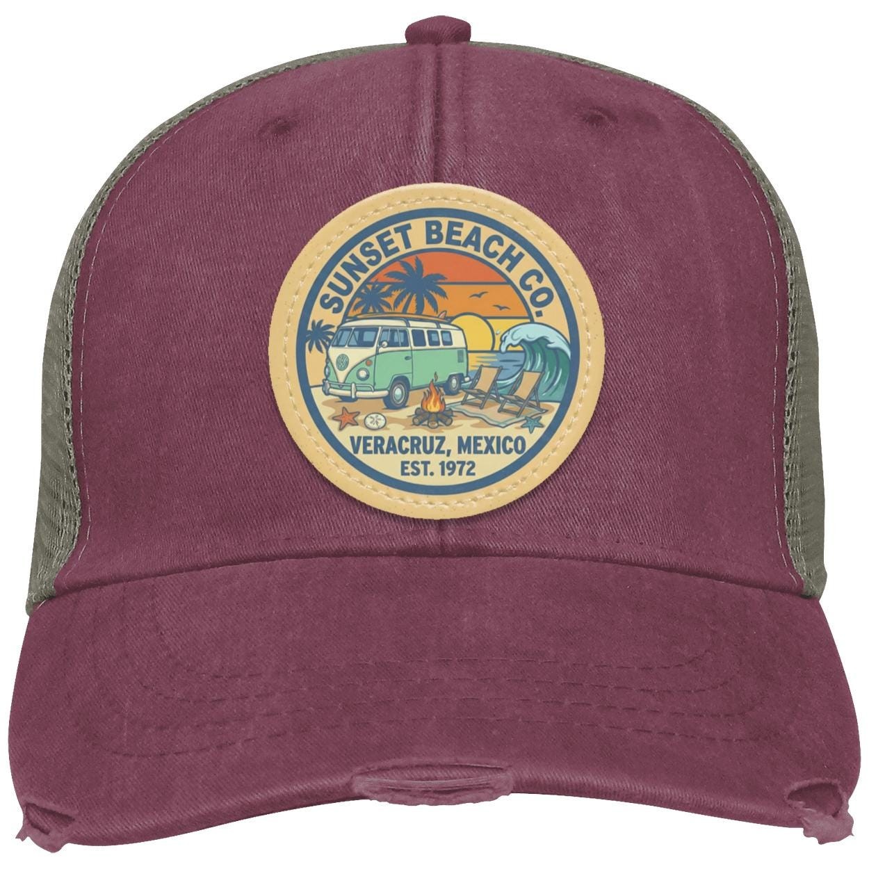 Sunset Beach Trucker Hat | Distressed Vegan Leather Patch, view 5