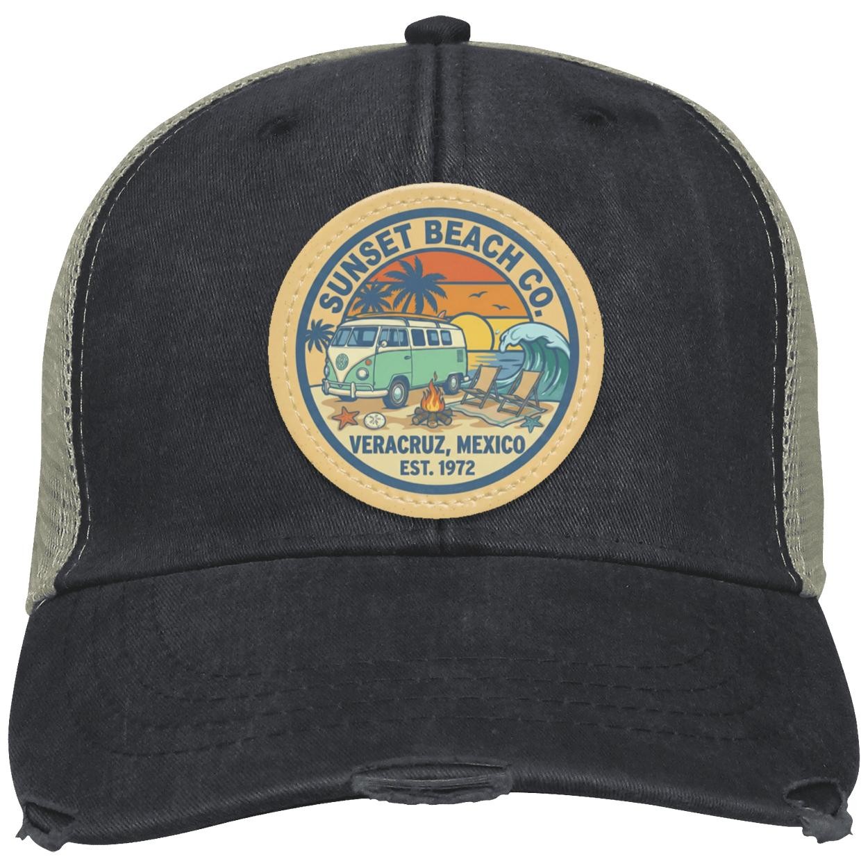 Sunset Beach Trucker Hat | Distressed Vegan Leather Patch, view 6
